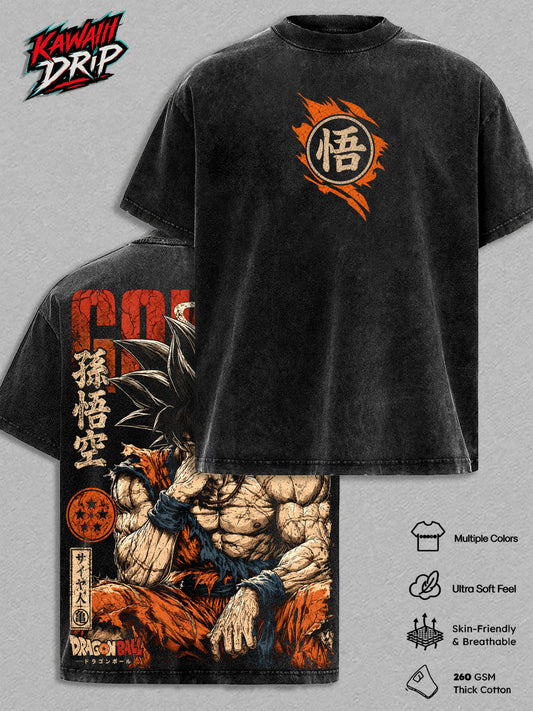''Gokuu'' DBZ Vintage Washed T Shirt - DBZ Graphic Tee Oversized Streetwear Top Cotton Tshirt Classic Menswear Clothes Apparel Gift for DBZ Fans Men & Women