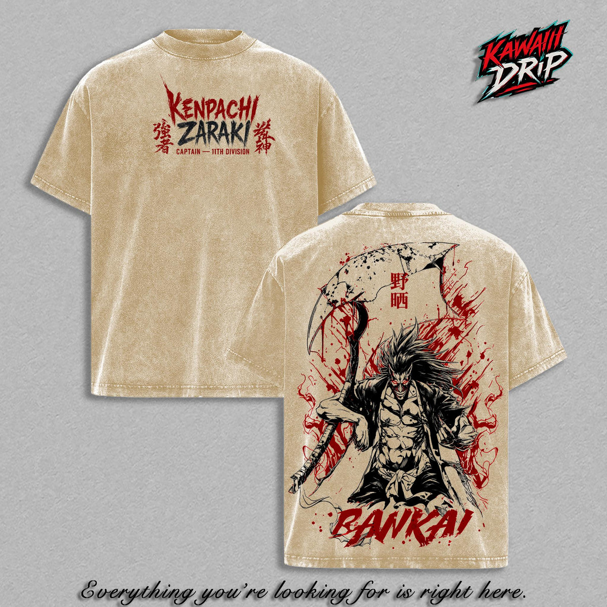 Retro Vintage Kenpachi Zaraki Bleach Unisex Oversize Anime Manga Washed Heavyweight Washed T-shirt, Gift For Bleach Fan, Anime Lover