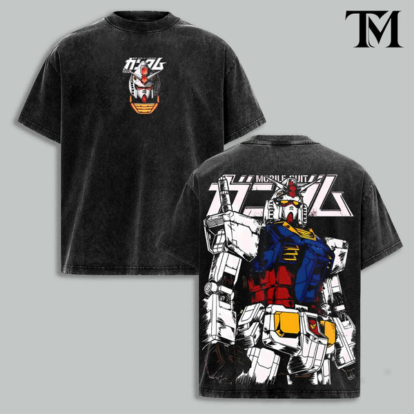 6 Design Gundam RX-78 Vintage Washed Oversized T-Shirt, Mobile Suit Mecha Graphic Tee, Heavyweight Cotton Anime Streetwear, Retro Sci Fi Robot Fan Merch, Acid Wash Unisex Gaming Apparel, Gift For Gundam Fans