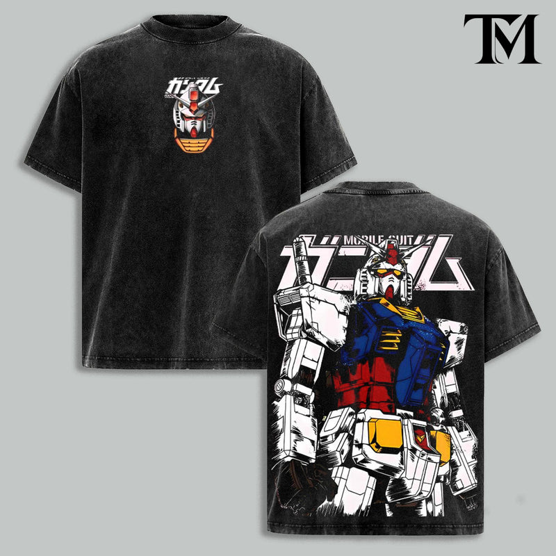 6 Design Gundam RX-78 Vintage Washed Oversized T-Shirt, Mobile Suit Mecha Graphic Tee, Heavyweight Cotton Anime Streetwear, Retro Sci Fi Robot Fan Merch, Acid Wash Unisex Gaming Apparel, Gift For Gundam Fans