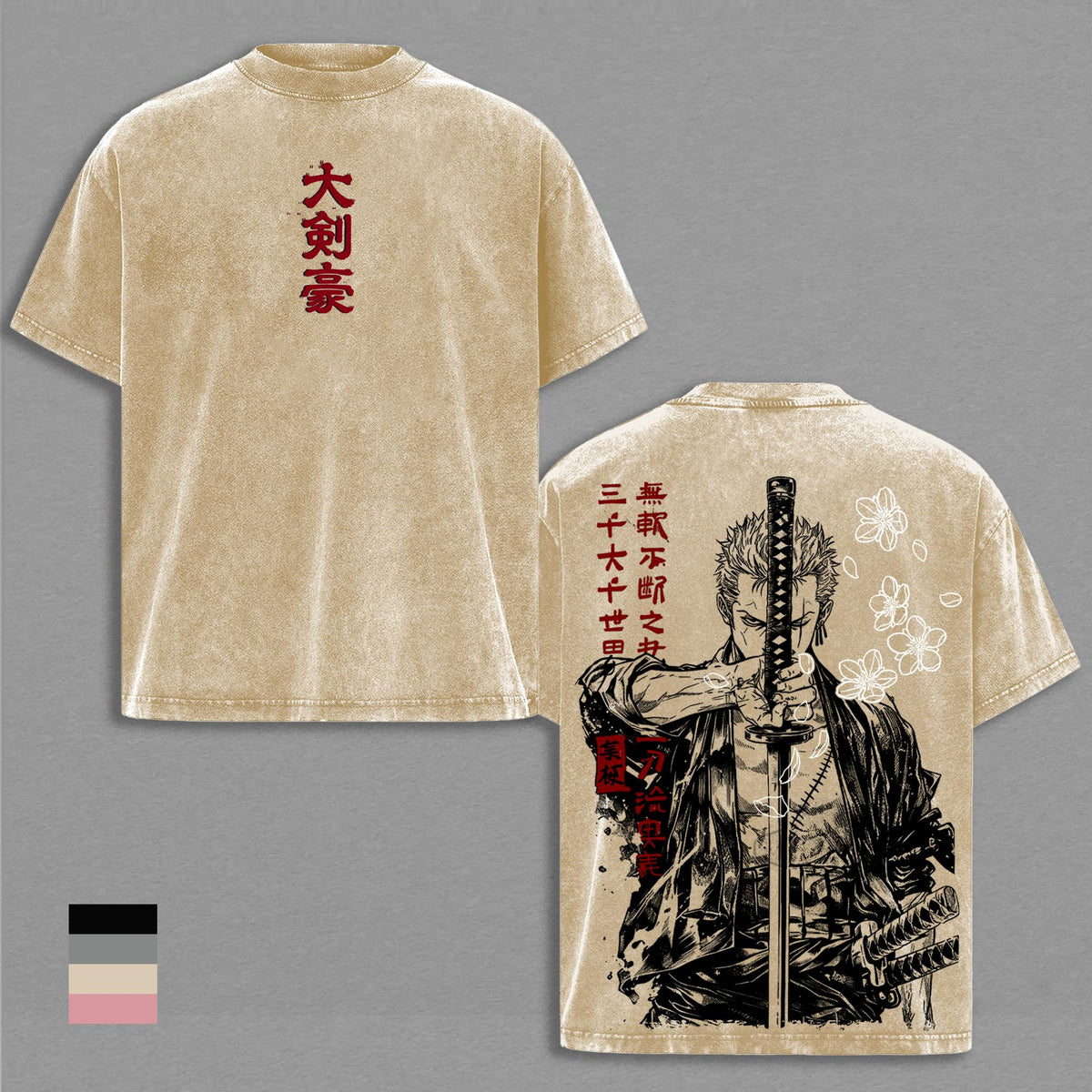Zoro Tee Washed - Vintage One Piece Anime Shirt Roronoa Zoro Graphic Tee Vintage Washed T Shirt Unisex Streetwear Santoryu Anime Tee Three Sword Style Shirt Anime Clothing Gift for Anime Lovers Fans Apparel