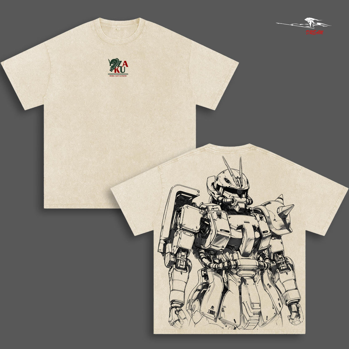 MS-06 Zaku II – Mobile Suit Gundam Anime Double Printed Vintage Washed Tee Unisex Oversize Anime Manga Washed Heavyweight Cotton T-shirt
