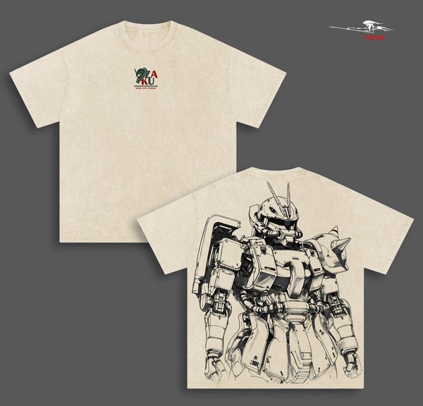 MS-06 Zaku II – Mobile Suit Gundam Anime Double Printed Vintage Washed Tee Unisex Oversize Anime Manga Washed Heavyweight Cotton T-shirt
