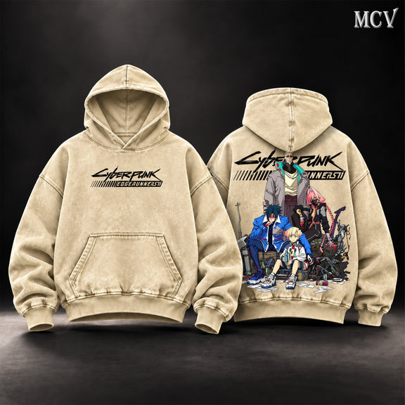 Cyberpunk Edgerunners 2 washed hoodie - Apricot