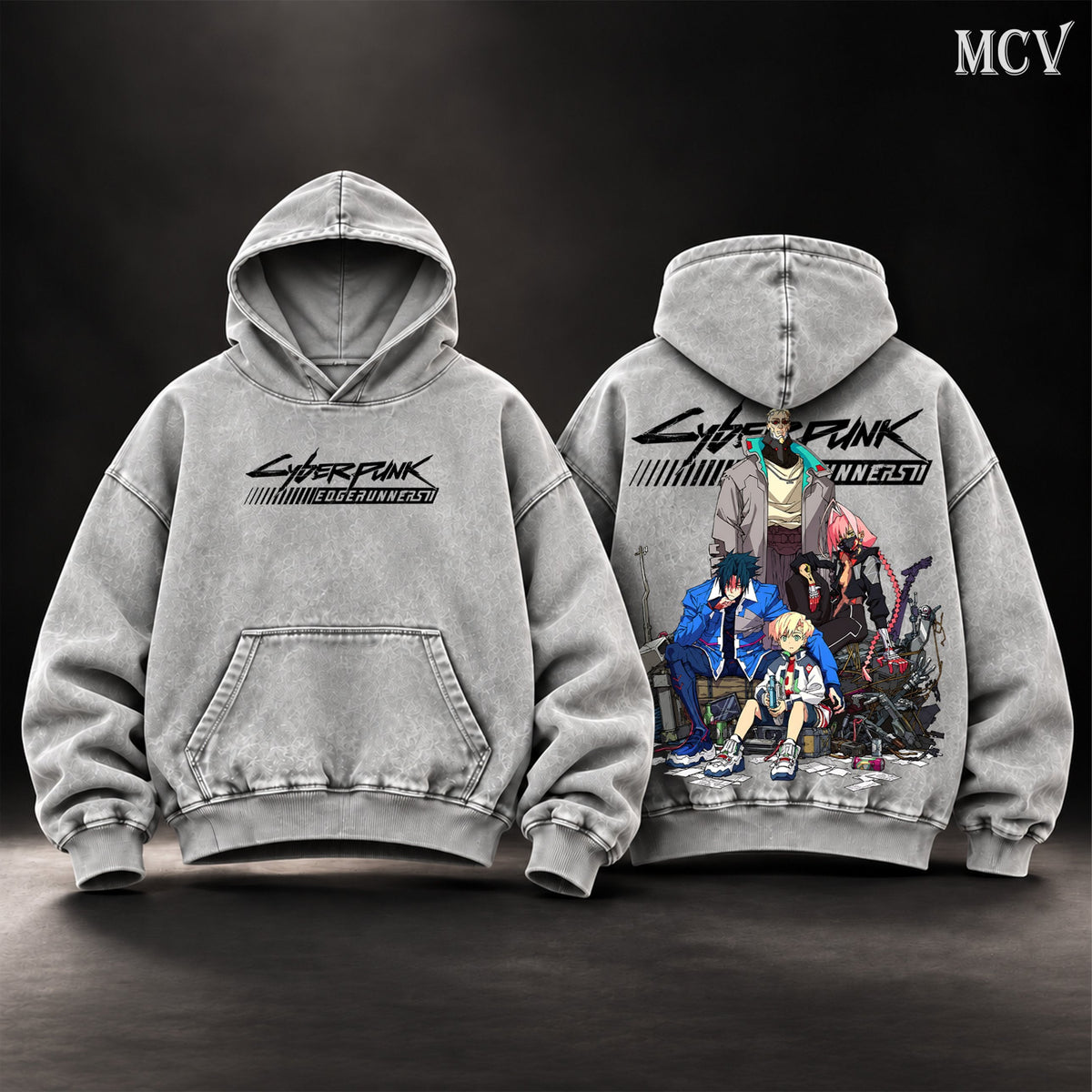 Cyberpunk Edgerunners 2 washed hoodie - Gray