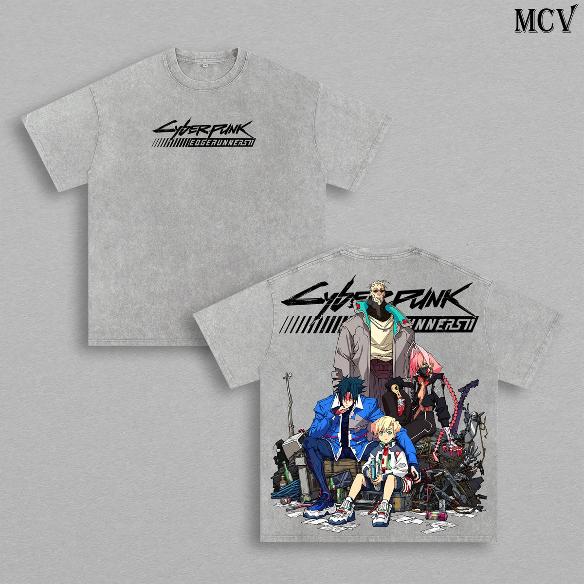 Cyberpunk Edgerunners 2 vintage washed T-shirt - Gray