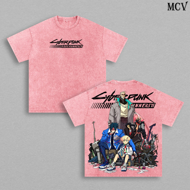 Cyberpunk Edgerunners 2 vintage washed T-shirt - Pink