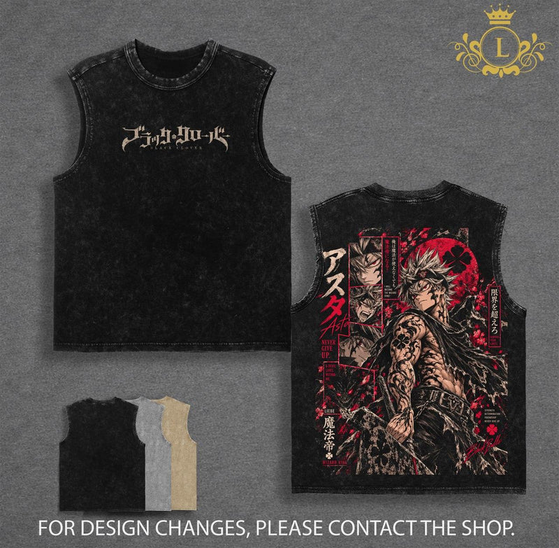 Limited Asta Black Clover Vintage Washed Graphic T Shirt, Heavyweight 260 GSM Cotton Tee, Soft Breathable Oversized Anime Streetwear Shirt, Comfortable Casual Wear, Gift for Black Clover Fans Men Women