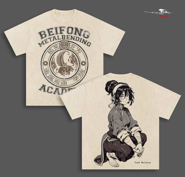 Toph Beifong Avatar: The Last Airbender Anime Double Printed Vintage Washed Tee Unisex Oversize Heavyweight Cotton T-shirt for Anime Fans and Lovers