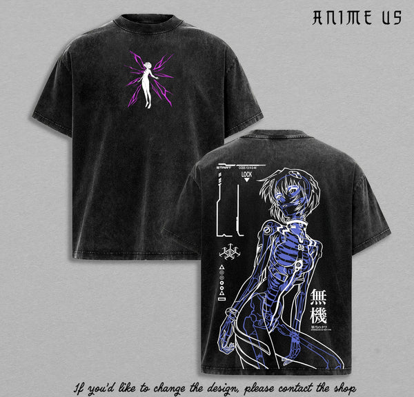 Rei Ayanami Cybercore shirt - Neon Genesis Evangelion Anime Vintage Washed Tee, Mecha Manga Merch, Heavyweight Cotton Oversized Streetwear, Aesthetic Grunge Style, Shinji Ikari, Asuka, Anime Gift