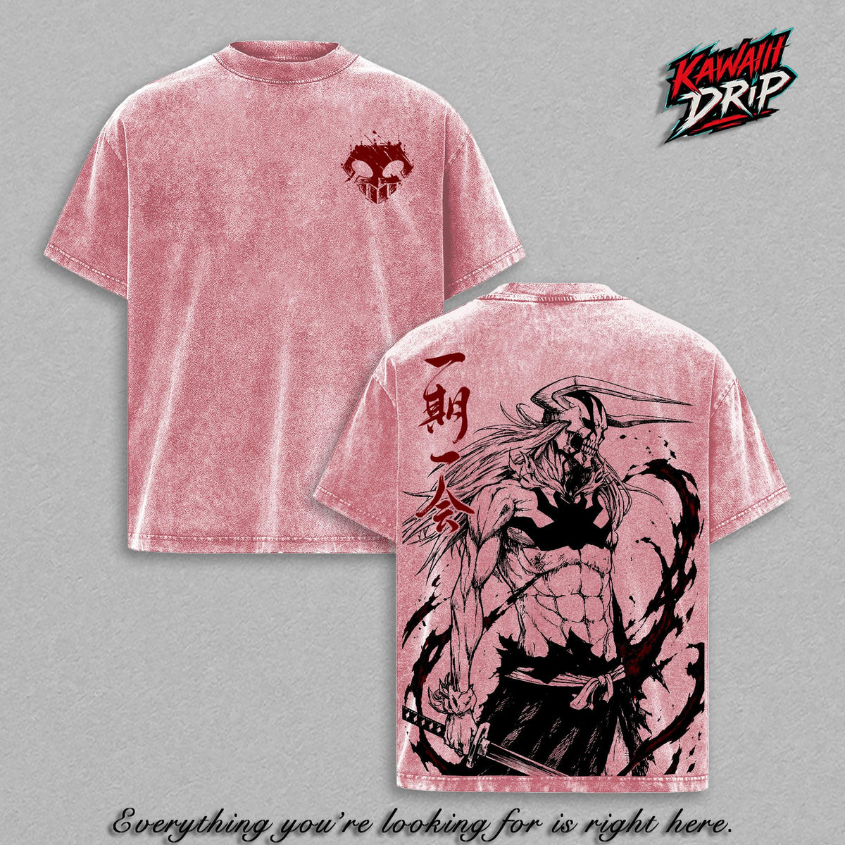 Ichigo Bleach Vintage Washed T-Shirt - Hollow Ichigo Anime Graphic Tee Heavyweight Cotton Oversized Streetwear Unisex Gift