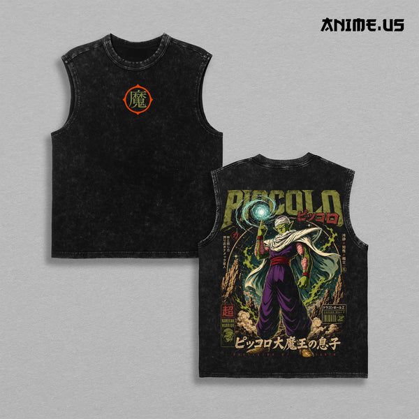 Piccolo Namekian Warrior DBZ Anime Graphic Vintage Tank Top, Special Beam Cannon Fighter Sleeveless Gym Tank Heavyweight Cotton Japanese Anime Streetwear