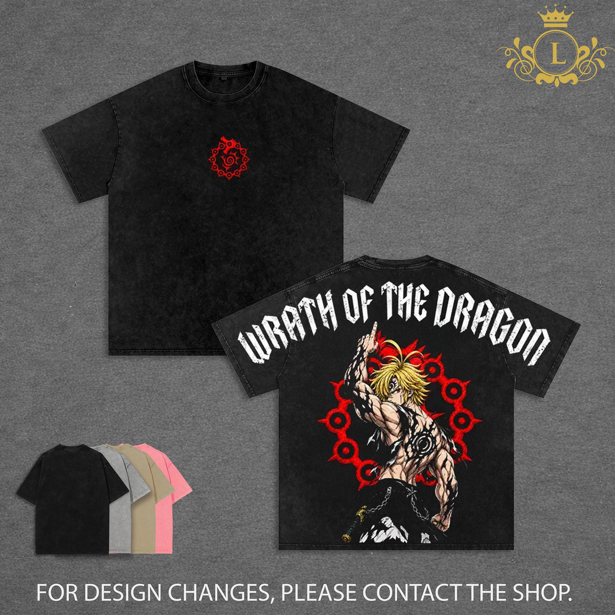Unisex 7 Deadly Sins Meliodas Demon Mark Graphic Oversized Vintage Washed T-Shirt