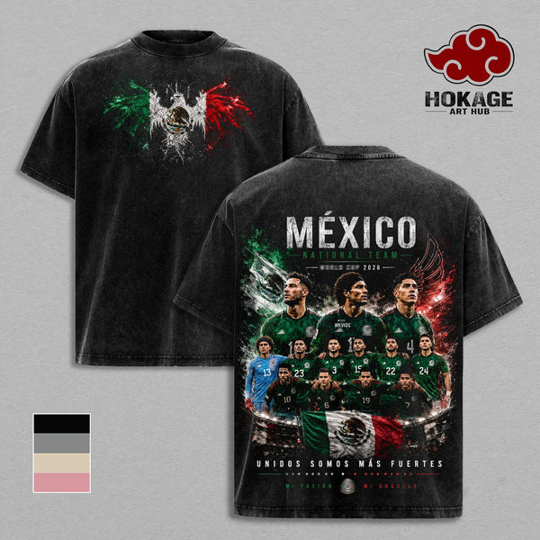 Mexico World Football Tour 2026 Vintage Washed Soccer Graphic T Shirt, Retro Futbol Team Lineup Tee, Oversized Heavyweight Cotton Mexico Football Fan Gift