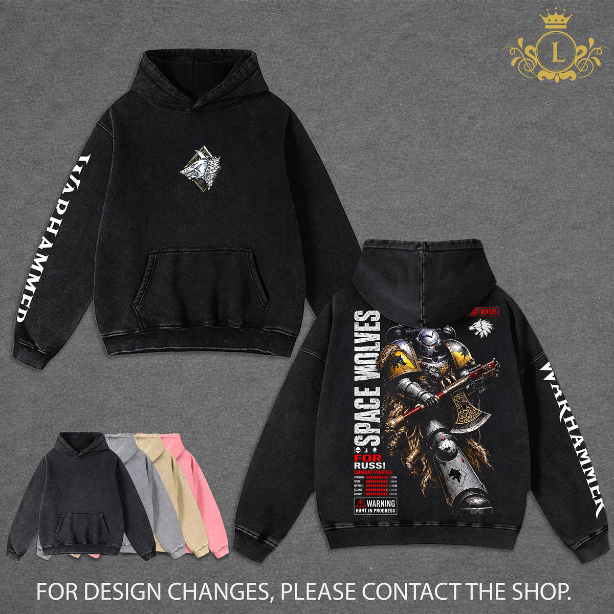 Space Wolves Warhammer 40,000 Dawn of War IV Hoodie Wash, Vintage Grimdark Sci Fi Graphic Hoodie, Space Warrior Gaming Streetwear, Heavyweight Cotton Pullover, Warhammer 40K Fan Apparel, Retro Video Game Hoodie, Unisex Gamer Gift