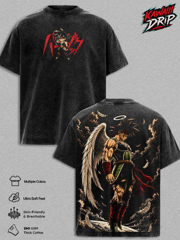 Bardock DBZ Vintage Washed T Shirt Manga Graphic Tee Saiyann Warrior Oversized Streetwear Top Cotton Tshirt Classic Menswear Clothes Apparel Gift for Anime Fans Men & Women