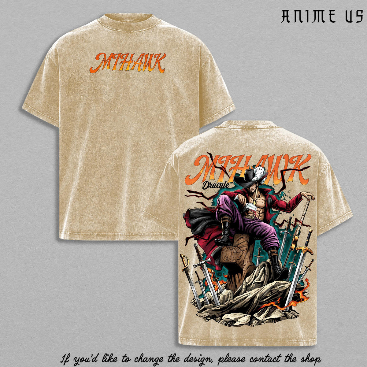 Dracule Mihawk Hawk Eyes Shirt One Piecee Anime Legendary Swordsman Vintage Washed Oversized Tee
