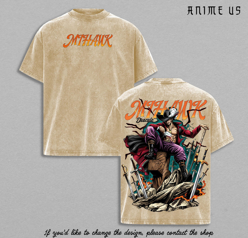 Dracule Mihawk Hawk Eyes Shirt One Piecee Anime Legendary Swordsman Vintage Washed Oversized Tee