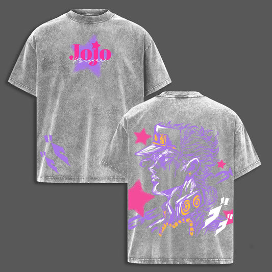 Joestar JoJo’s Bizarre Adventure Double Printed Vintage Oversized Washed T-Shirt, Unisex Heavyweight Cotton Anime Manga Tee & Hoodie, Retro Collectible Merch for Anime Fans