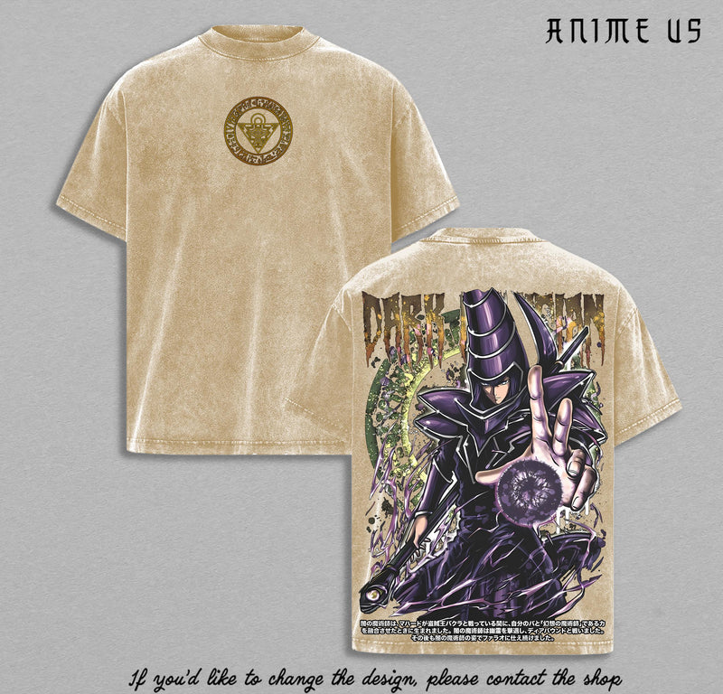 Dark Magician Yu-Gi-Oh Vintage Washed T-Shirt | Retro Anime Streetwear Inspired by the Legendary Spellcaster | Magic Circle Graphic Tee for YuGi Style Fans | Heavy Cotton