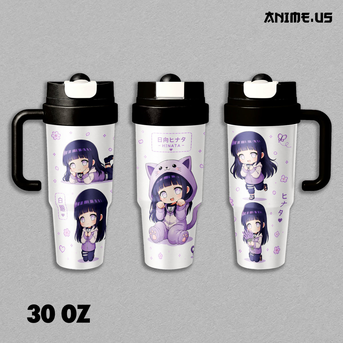 Insulated Tumbler Hinata Hyuga Chibi Byakugan Naruto Anime 17oz 24oz 30oz Stainless Steel Travel Coffee Mug Double Wall Vacuum Hot Cold Drink Cup Cute Anime Gift for Fans