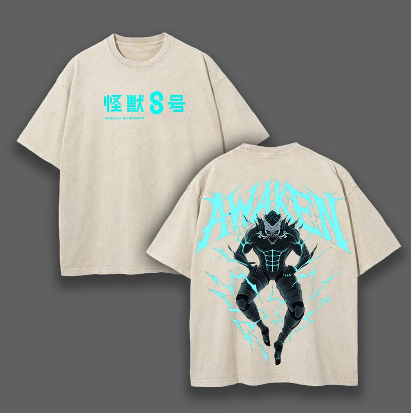 Kaiju No. 8 T-Shirt – Kafka Hibino Awakened Form Graphic Washed Oversized Vintage Anime Tee, Heavy Cotton Unisex Streetwear for Kaiju Fans