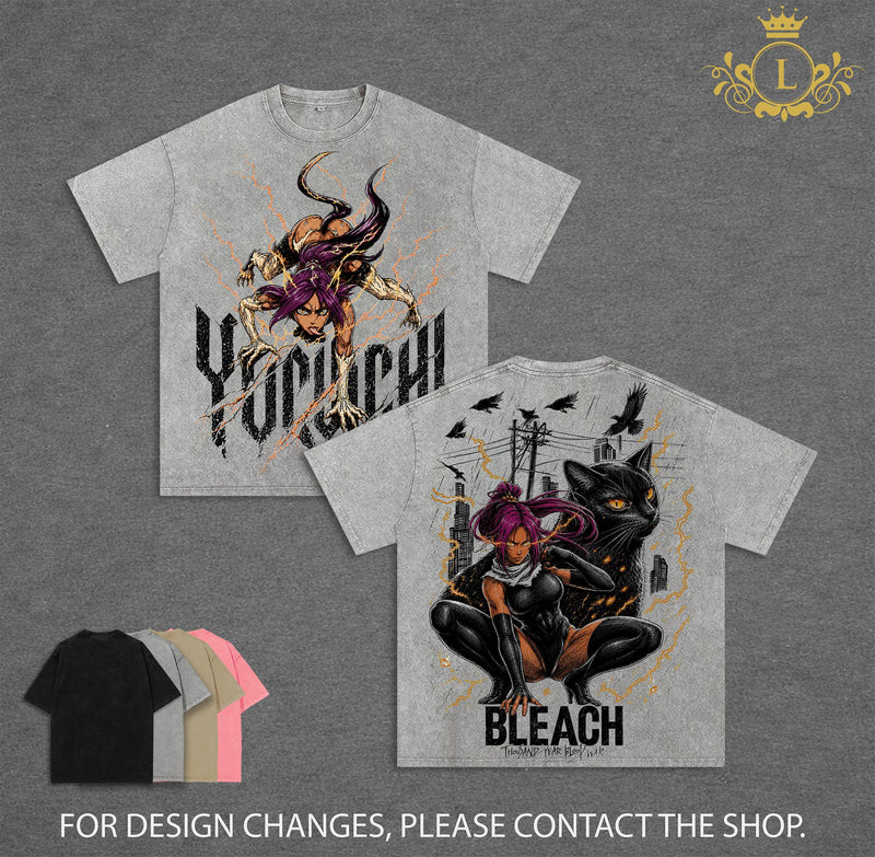 Yoruichi Shihouin T-Shirt, Black Cat Thunder Goddess Anime Graphic Tee, Back Print Vintage 90s Anime Shirt, Graphic Tees Men, Trendy Tshirts, Men's T Shirts, Bleach Streetwear, Unisex Cotton Distressed Tee, Merch For Men