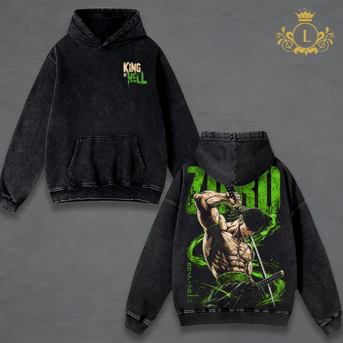 Roronoa Zoro Anime Streetwear T-Shirt, Three Sword Style Graphic Tee, Pirate Hunter Vintage Washed Shirt, Oversized Japanese Manga Fashion, Premium Cotton Apparel, Harajuku Style, Anime Gift