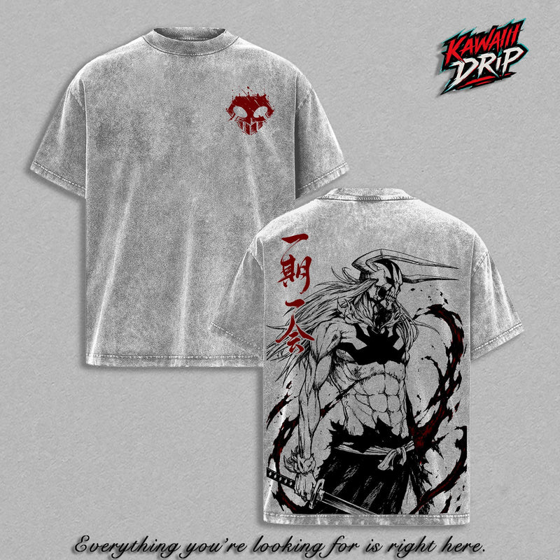 Ichigo Bleach Vintage Washed T-Shirt - Hollow Ichigo Anime Graphic Tee Heavyweight Cotton Oversized Streetwear Unisex Gift