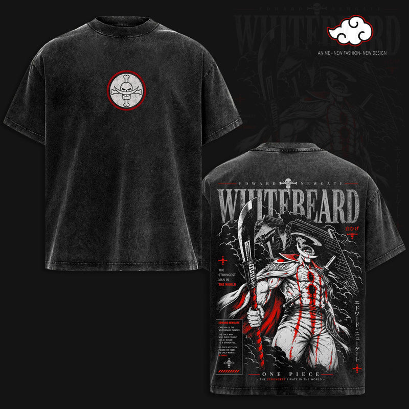 ''Whitebeard'' Vintage Washed Anime Graphic Tee Streetwear T-Shirt Anime Fan Heavy Cotton Unisex Apparel Retro One Pieceee Graphic Tee Gift for Manga Lovers