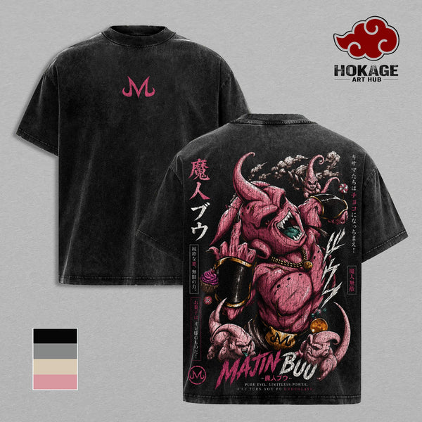 Majin Buu DBZ T-Shirt, Pure Evil Majin Mark Graphic Tee, Back Print Vintage 90s Anime Shirt, Graphic Tees Men, Trendy Tshirts, Men's T Shirts, DBZ Streetwear, Unisex Cotton Distressed Tee, Merch For Men, Men Fashion Graphic Tee
