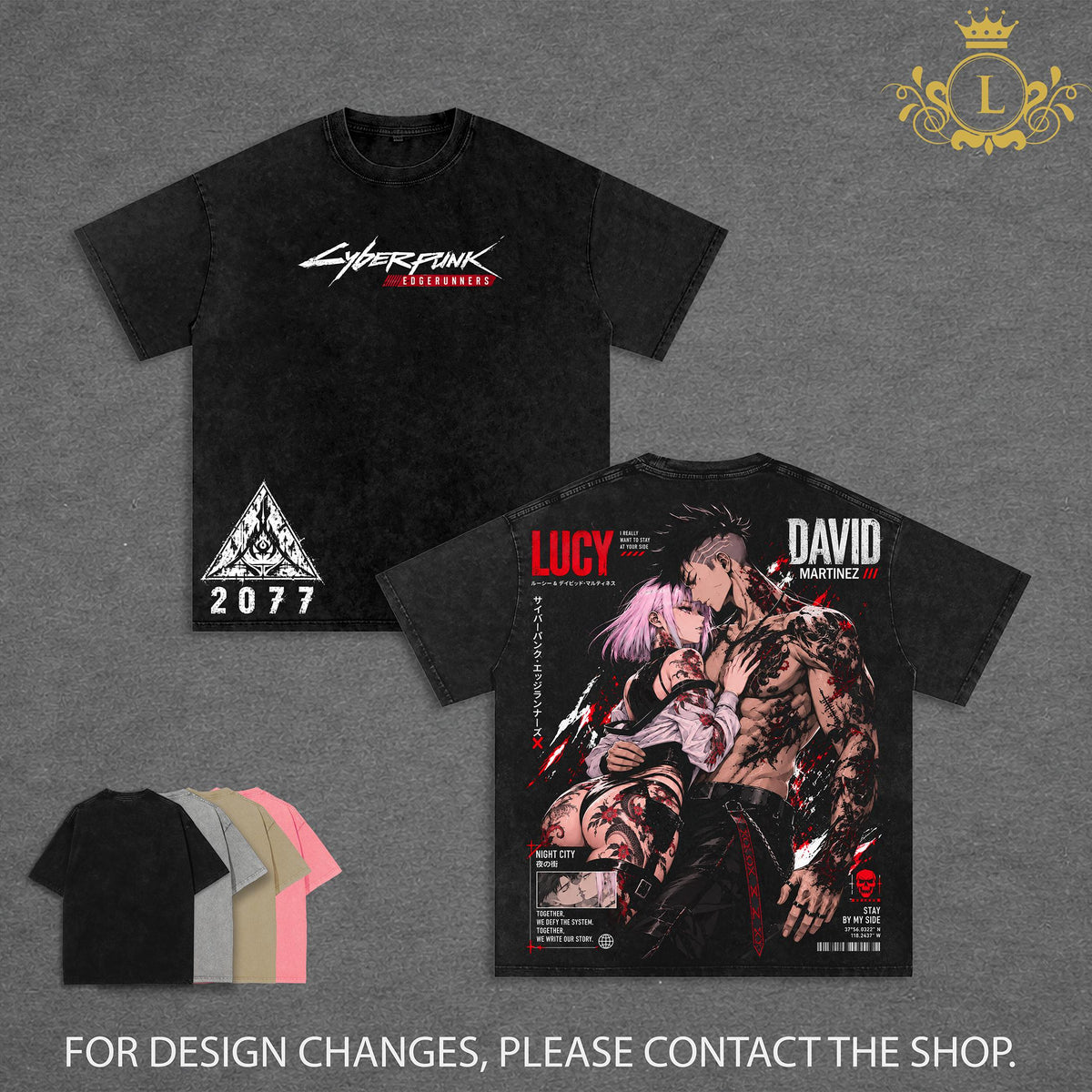 Lucy and David Cyberpunk Edgerunners Vintage Washed T Shirt, David Martinez Anime Graphic Tee, Night City Lovers Shirt, Japanese Irezumi Tattoo Art, Oversized Heavyweight Cotton Streetwear, Gothic Manga Tee, Unisex Cyberpunk Apparel, Anime Fan Gift