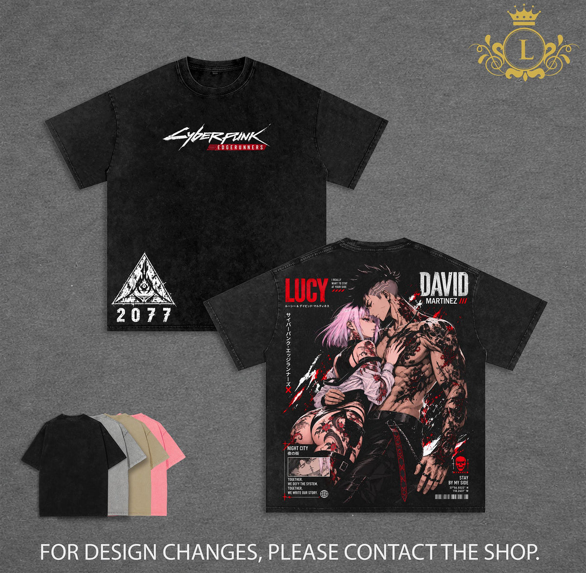 Lucy and David Cyberpunk Edgerunners Vintage Washed T Shirt, David Martinez Anime Graphic Tee, Night City Lovers Shirt, Japanese Irezumi Tattoo Art, Oversized Heavyweight Cotton Streetwear, Gothic Manga Tee, Unisex Cyberpunk Apparel, Anime Fan Gift