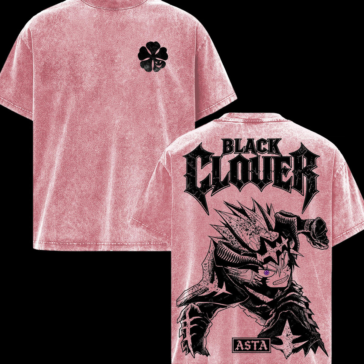 Asta Black Clover Oversized Vintage Washed Menswear T-Shirt, Anime Graphic Tee, Devil Union Double Sided Print, Soft Cotton Crewneck Classic Streetwear Apparel, Gift for Anime Fans