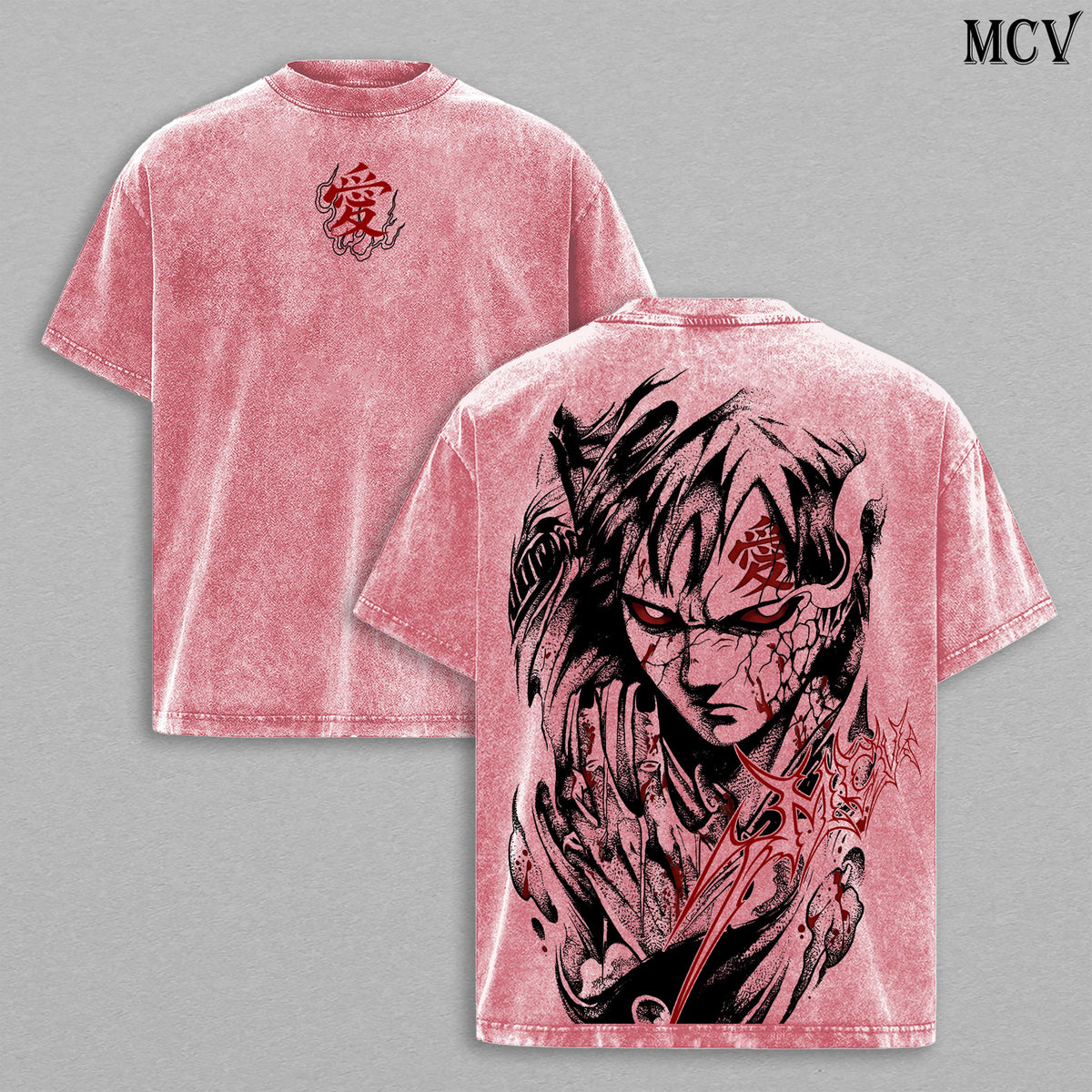 Gaara - Naruto Anime Double Printed Vintage Washed Tee Unisex Oversize Anime Manga Washed Heavyweight Cotton T-shirt, Gift For Anime Fan