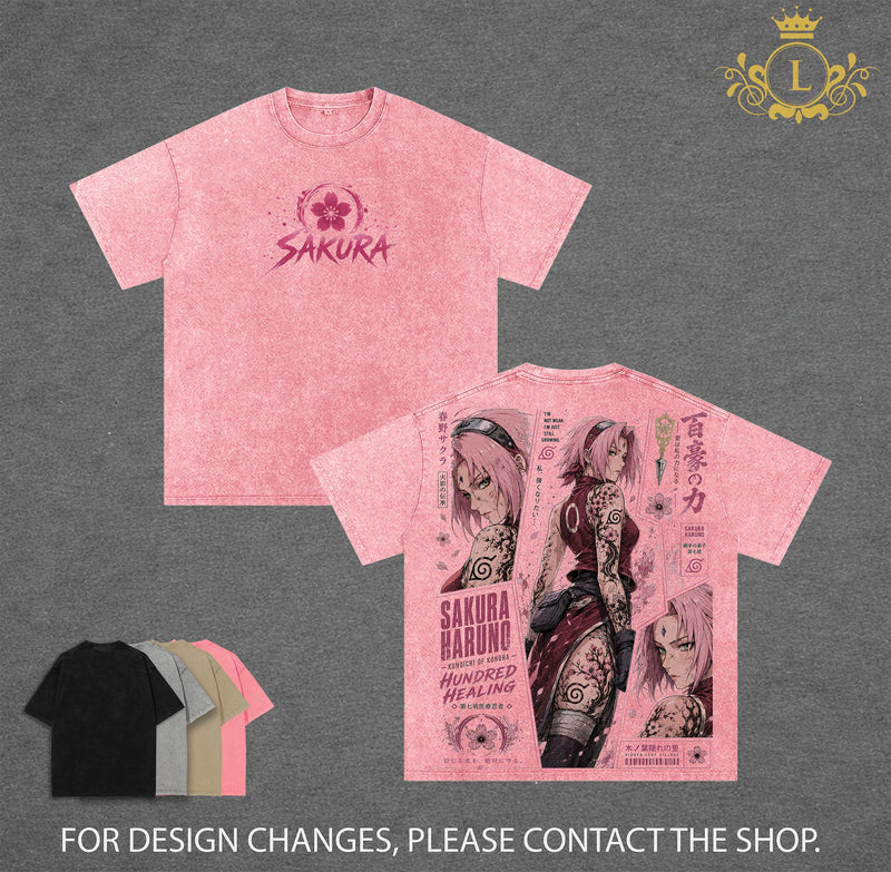 Sakura Haruno Graphic Tee Vintage Washed Shirt Unisex Streetwear Overlord Anime Tee Waifu Tee Overseer Of The Guardians T-Shirt Gift for Anime Lovers Naruto Fans