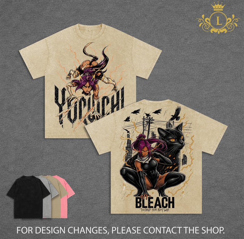 Yoruichi Shihouin T-Shirt, Black Cat Thunder Goddess Anime Graphic Tee, Back Print Vintage 90s Anime Shirt, Graphic Tees Men, Trendy Tshirts, Men's T Shirts, Bleach Streetwear, Unisex Cotton Distressed Tee, Merch For Men