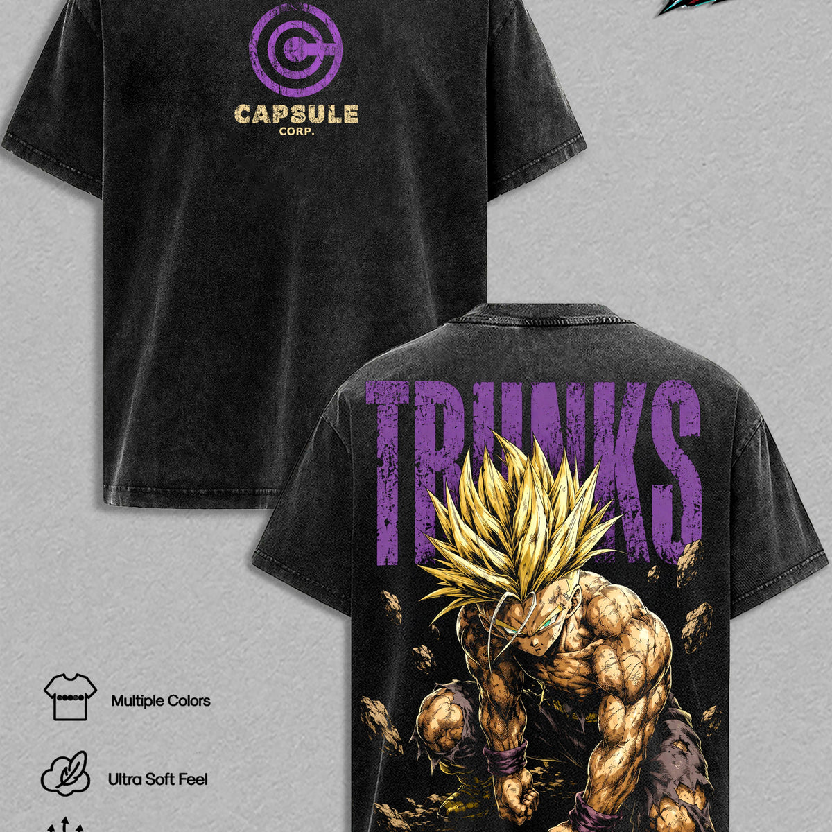 Trunkss DBZ Vintage Washed T Shirt Anime Graphic Tee Super Saiyann Trunksss Oversized Heavyweight Cotton Top Classic Menswear Clothes Apparel Gift for DBZ Fans Men Women