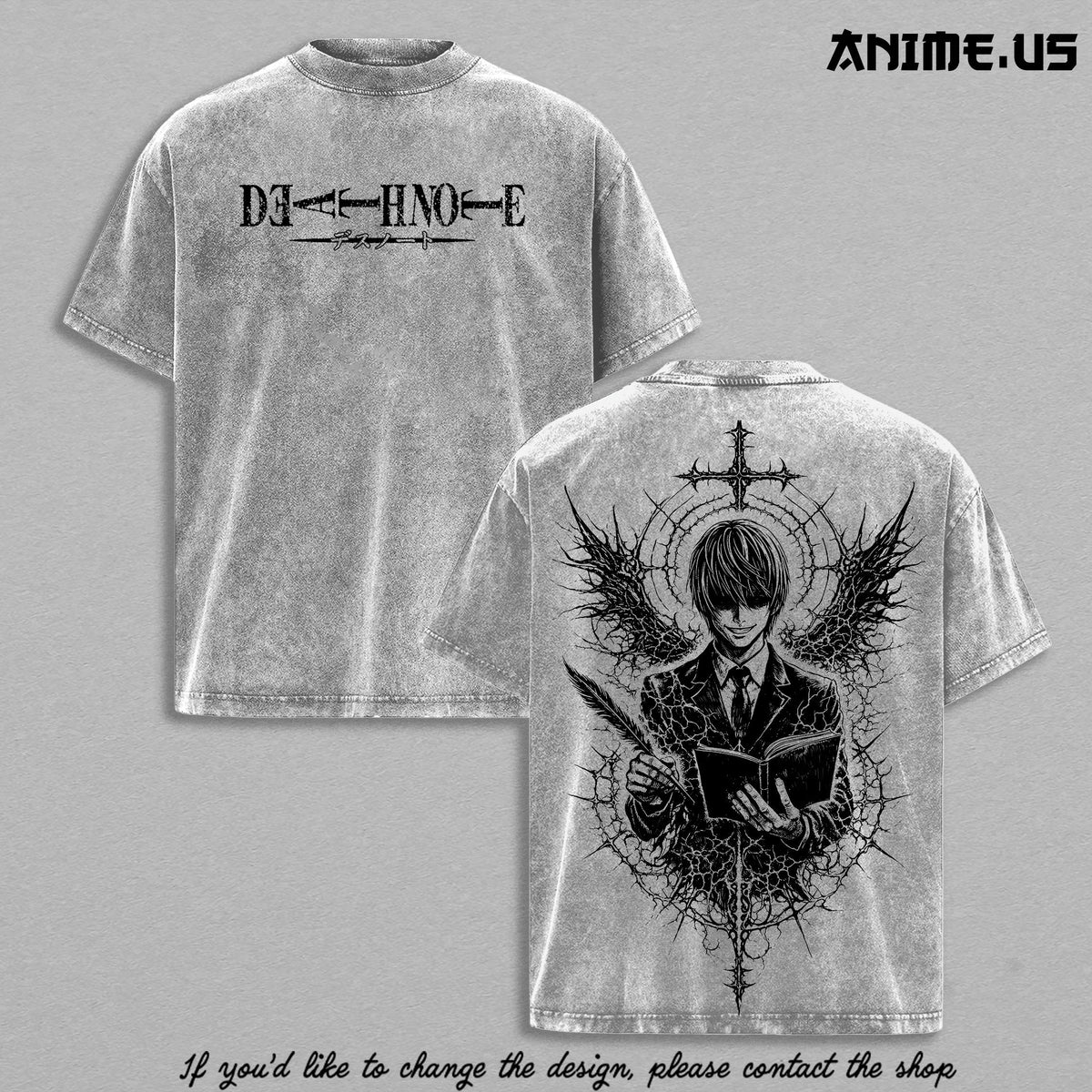 Light Yagami Death Note Vintage Washed Anime Tee Oversized Heavyweight Cotton Manga Graphic T-Shirt Gothic Streetwear Double Sided Unisex