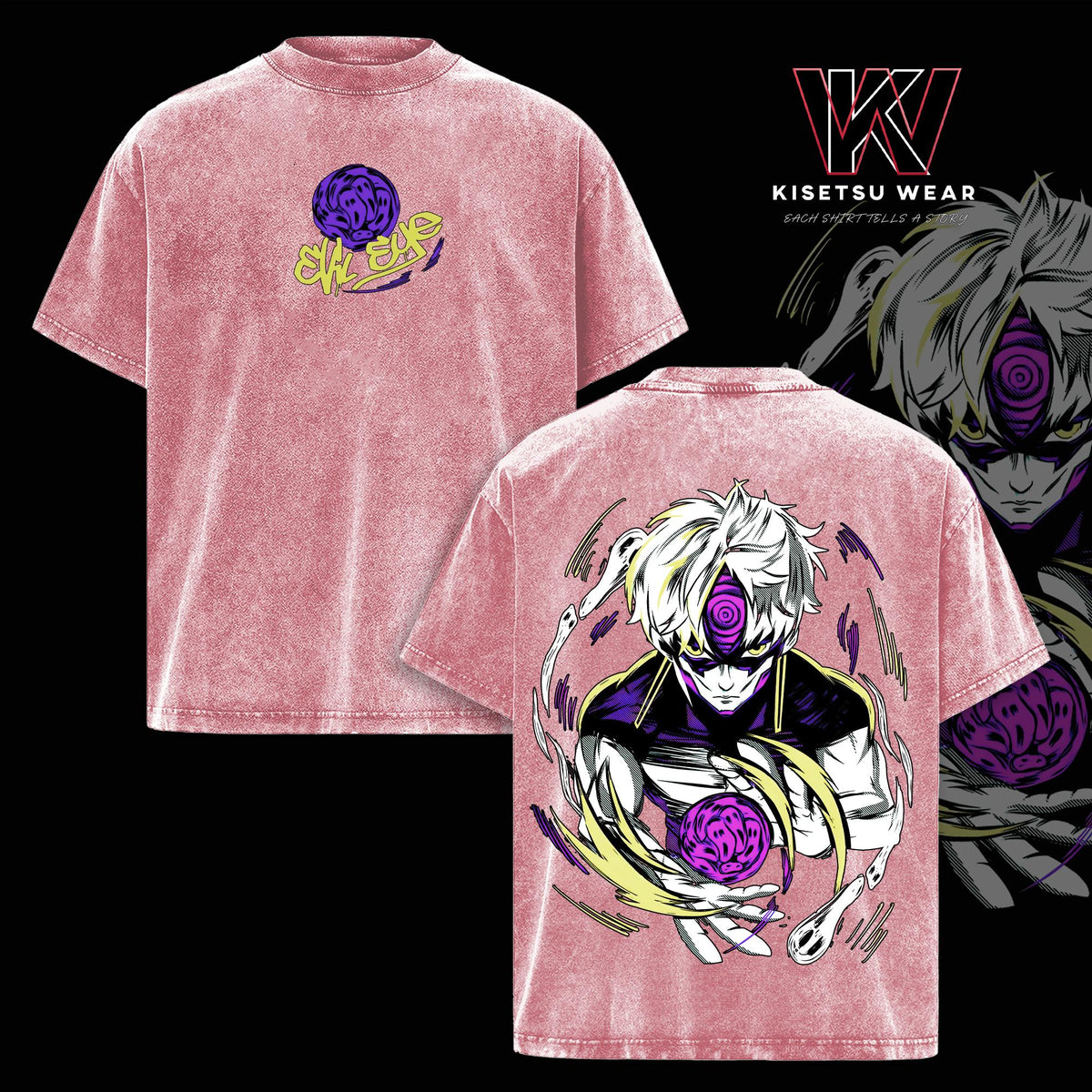 Evil Eye Vintage Washed Oversized T-Shirt – Dandadan Anime Graphic Tee, Supernatural Curse Eye Manga Art Shirt, Soft Cotton Streetwear Casual Apparel, Unisex Top, Gift for Dandadan Fans