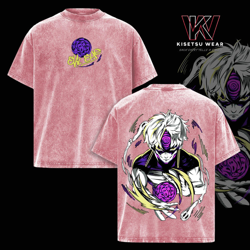 Evil Eye Vintage Washed Oversized T-Shirt – Dandadan Anime Graphic Tee, Supernatural Curse Eye Manga Art Shirt, Soft Cotton Streetwear Casual Apparel, Unisex Top, Gift for Dandadan Fans