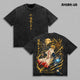 Minato Namikaze Naruto Vintage Acid Wash Anime Graphic Tee, Yellow Flash Rasengan Battle Speed Aura Large Back Print Graphic Shirt Unisex Cotton Streetwear