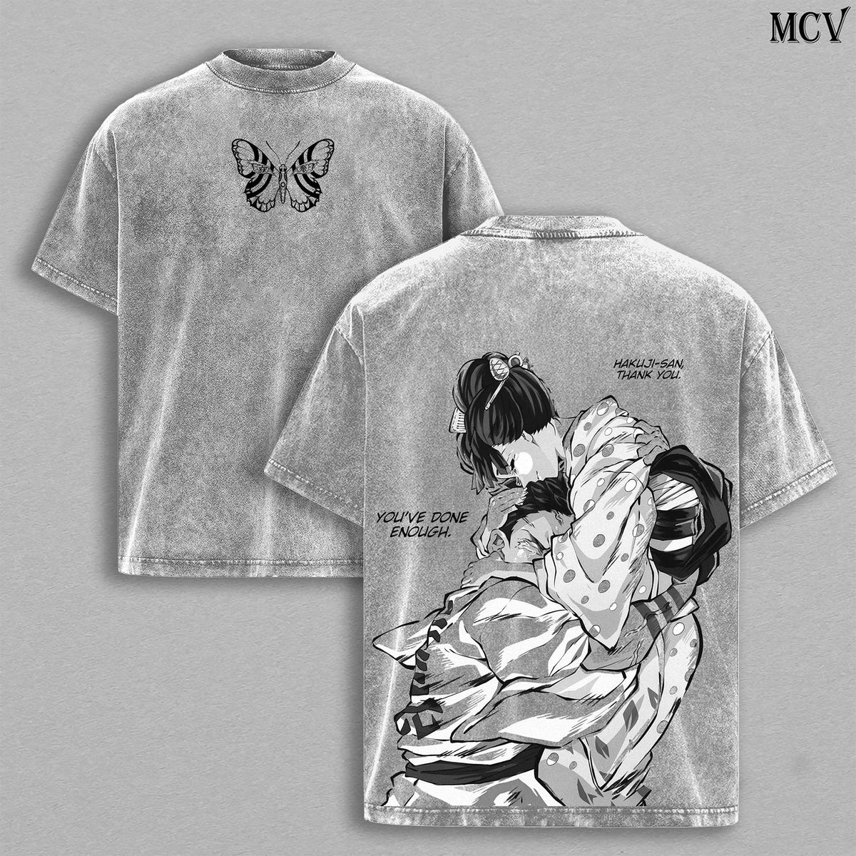 Akaza vs Koyuki Demon Slayer Kimetsu no Yaiba T-Shirt Menswear Top Heavy Cotton Underwear Double Printed Vintage Washed Tee Oversize Unisex Anime Manga Streetwear Retro Graphic Tee Gift for Fans
