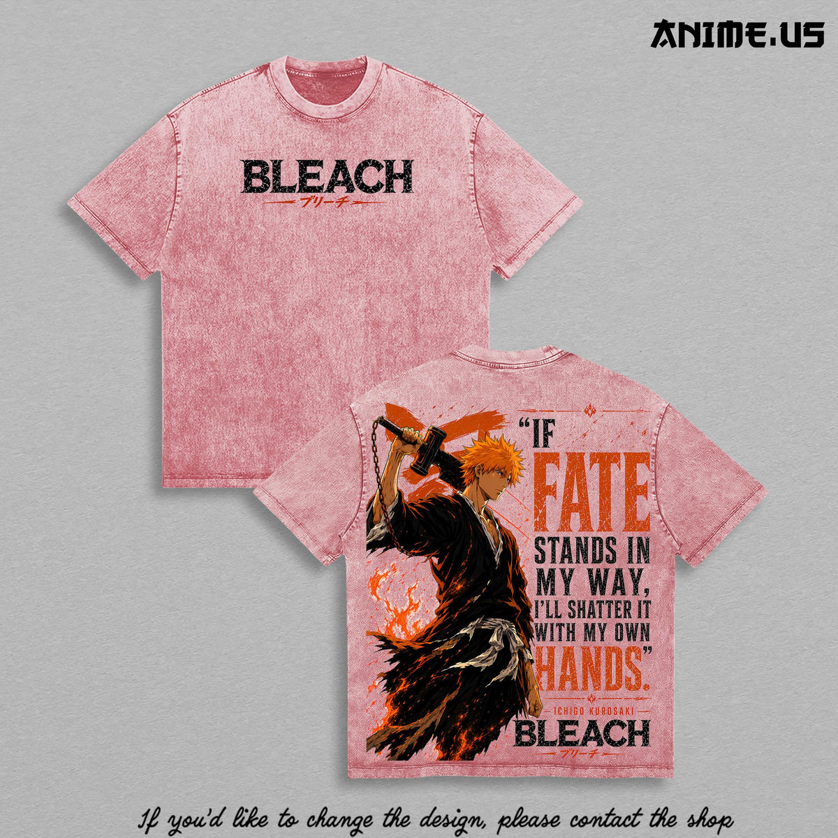 Ichigo Kurosaki Bleach Thousand-Year Blood War Anime Washed Graphic Tee Soul Reaper Hollow Power Heavyweight Cotton Streetwear Shirt