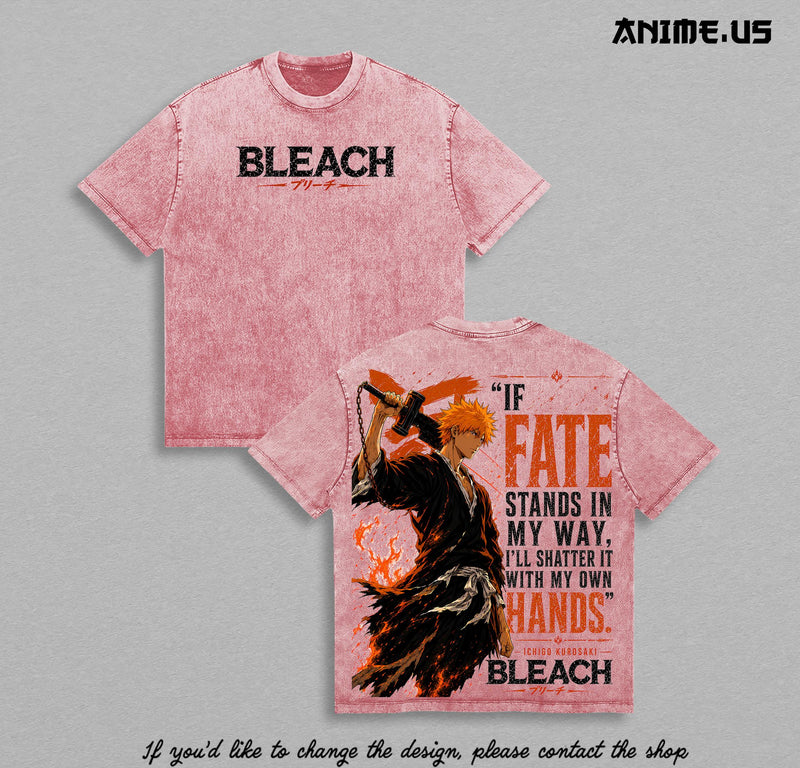 Ichigo Kurosaki Bleach Thousand-Year Blood War Anime Washed Graphic Tee Soul Reaper Hollow Power Heavyweight Cotton Streetwear Shirt