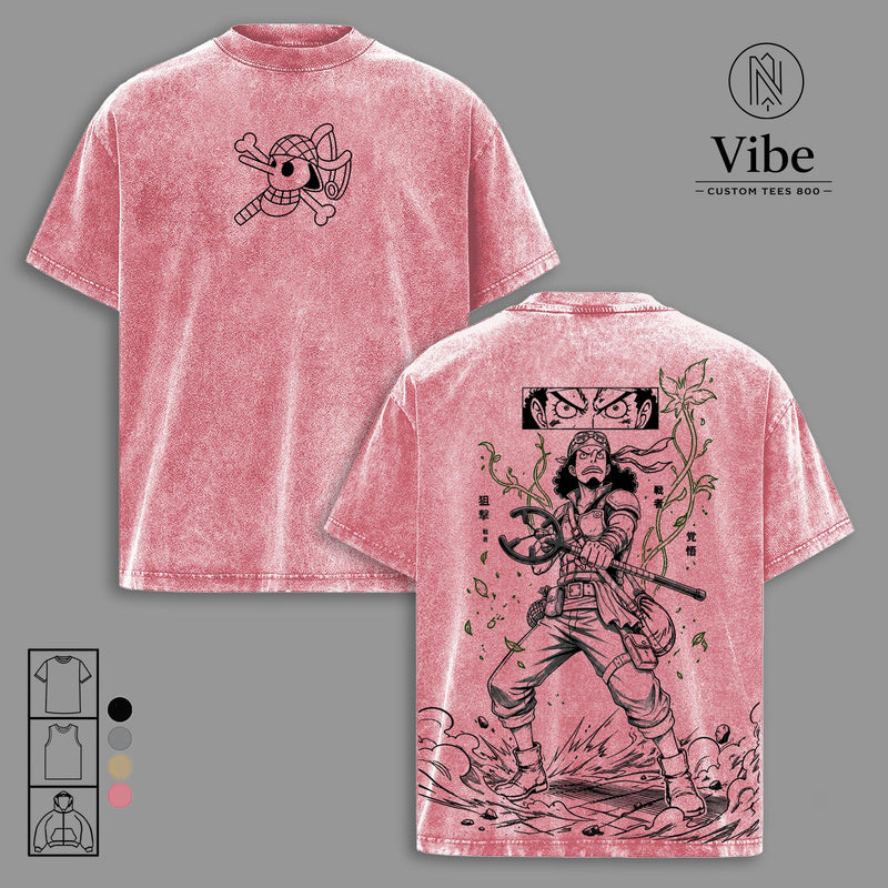 Usopp OP Vintage Washed Graphic T Shirt, Straw Hat Sniper Anime Tee, Heavy Cotton Manga Streetwear Shirt for Anime Fans
