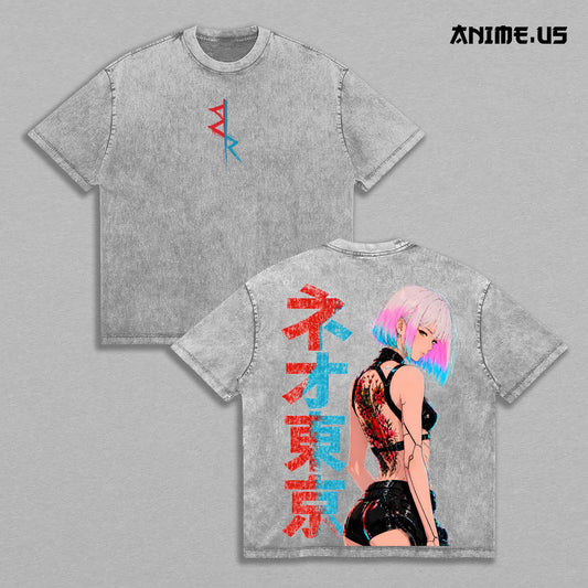 Lucy Cyberpunk Edgerunners Anime Girl Futuristic Vintage Washed Oversized Tee Heavyweight Cotton Streetwear Shirt