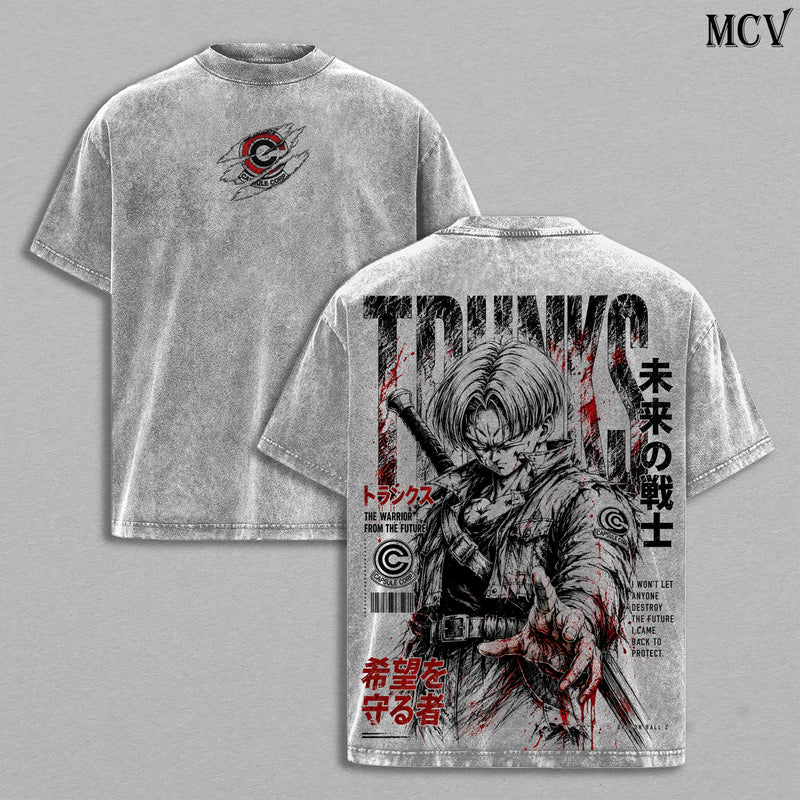 Future Trunks DBZ Tee – Future Trunks Vintage Washed T-Shirt | Capsule Corp | SuperSaiyan Warrior | Sword of Hope | DBZ Anime Manga Graphic Tee | Heavy Cotton Unisex Oversized Streetwear Top