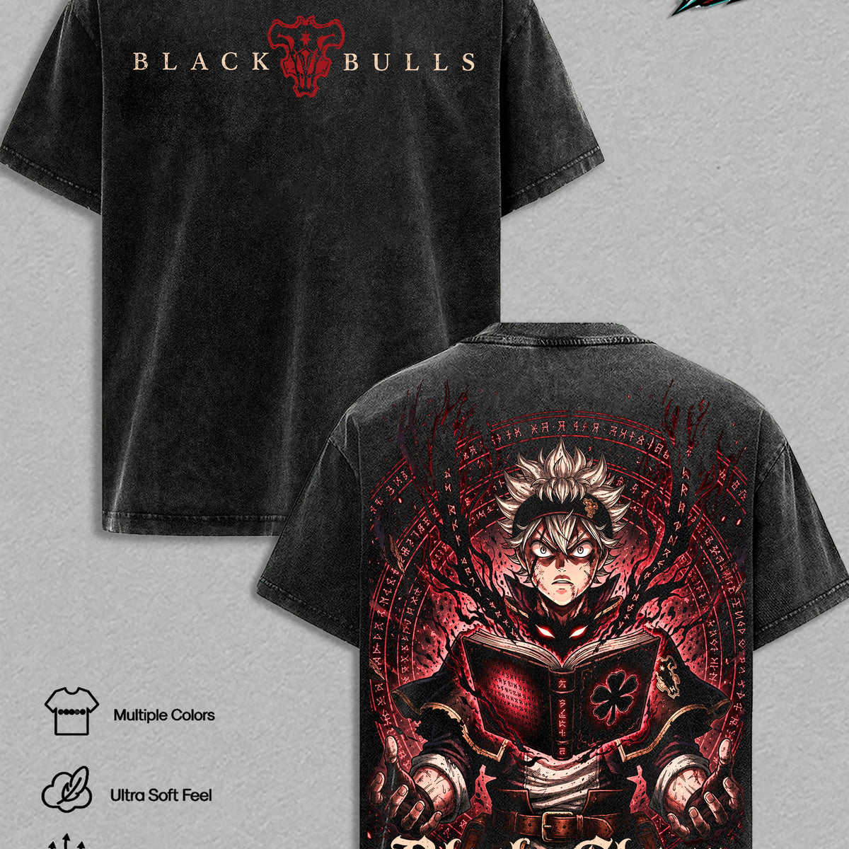 Asta Vintage Washed Graphic T Shirt, Black Bulls Anti Magic Anime Tee, Black Clover Manga Oversized Heavyweight Cotton Shirt, Japanese Streetwear Unisex, Retro Graphic Tee, Gift for Black Clover Fans