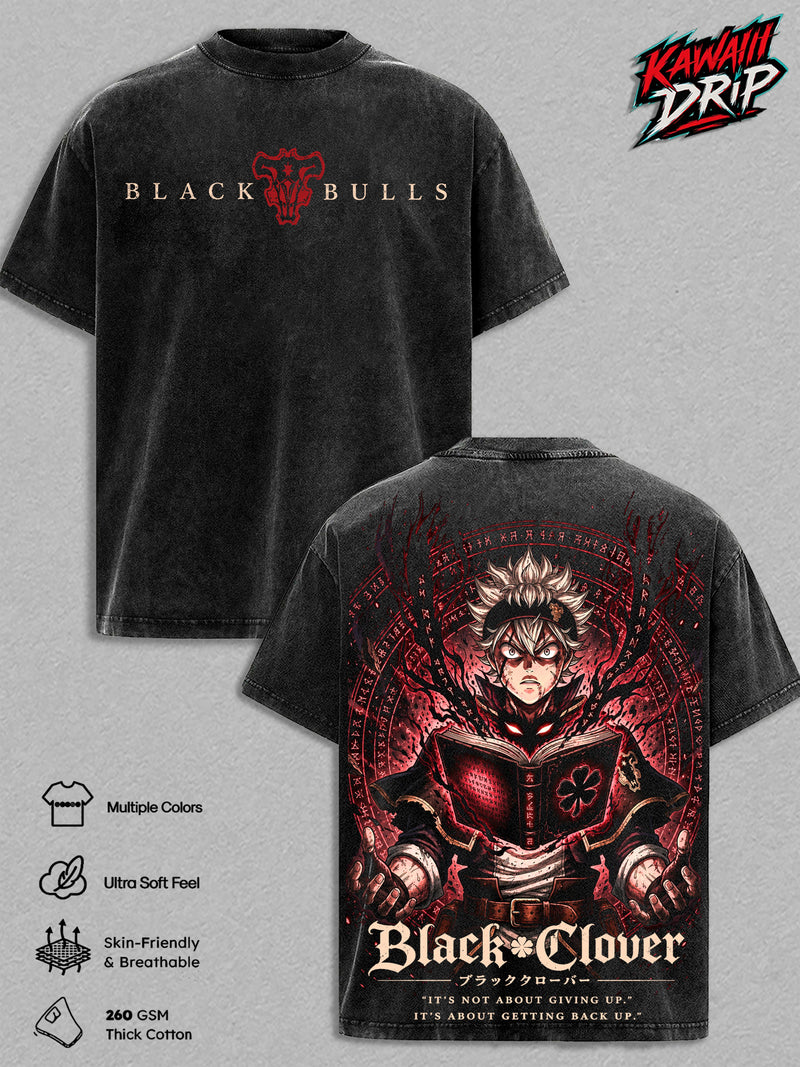Asta Vintage Washed Graphic T Shirt, Black Bulls Anti Magic Anime Tee, Black Clover Manga Oversized Heavyweight Cotton Shirt, Japanese Streetwear Unisex, Retro Graphic Tee, Gift for Black Clover Fans